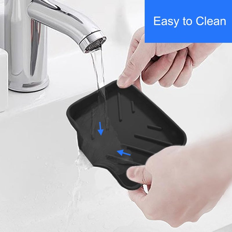 Metopets Sponge Holder with Drain Spout, Silicone Sponge Tray for Kitchen Sink, Rubber Soap Dish for Shower Bathroom (Black, 4.7"" x 3.6"") - Image 5